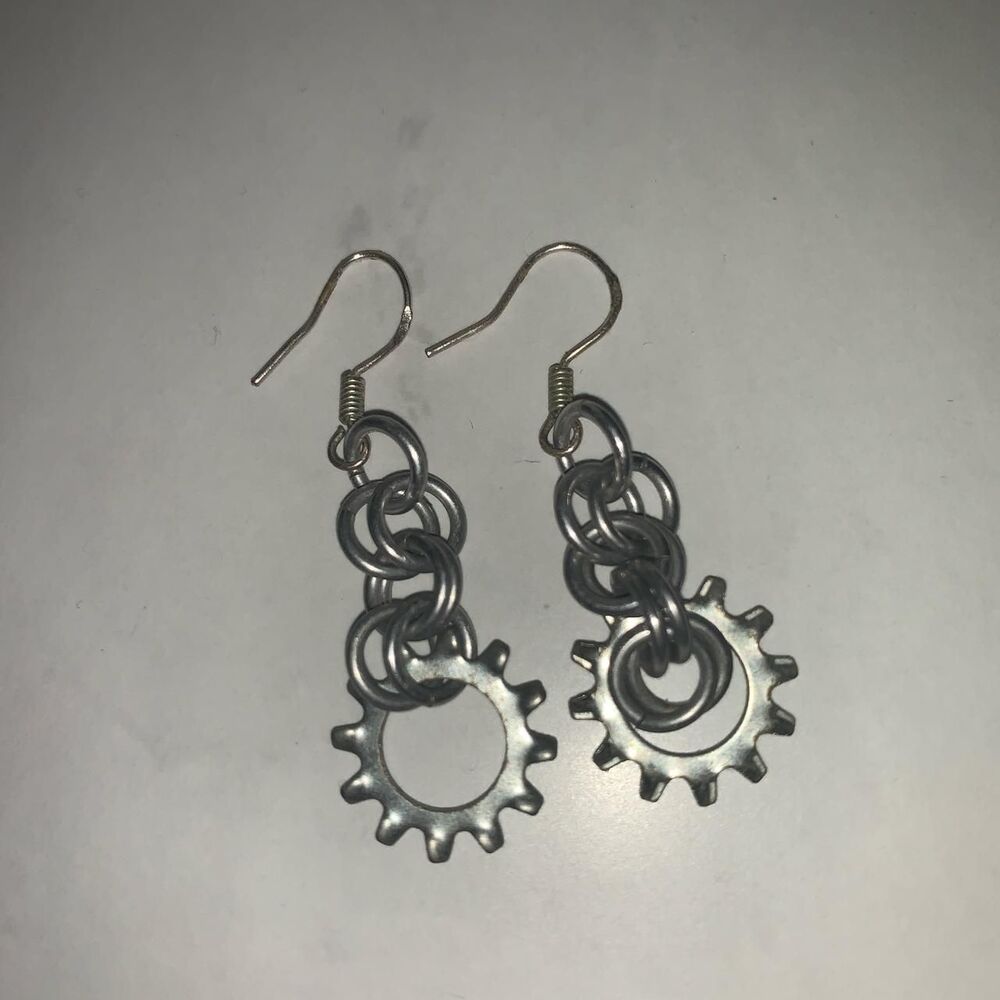 Steampunk Silver hook earrings with gears